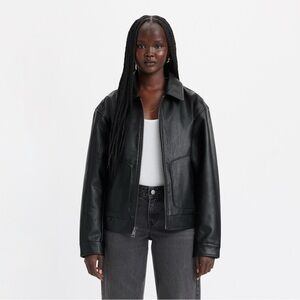 FAUX LEATHER RETRO DAD BOMBER JACKET